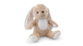 Peluche lapin douce de L'Atelier de Lolo, peluche en tissu blanc avec oreilles longues et touches de couleur.