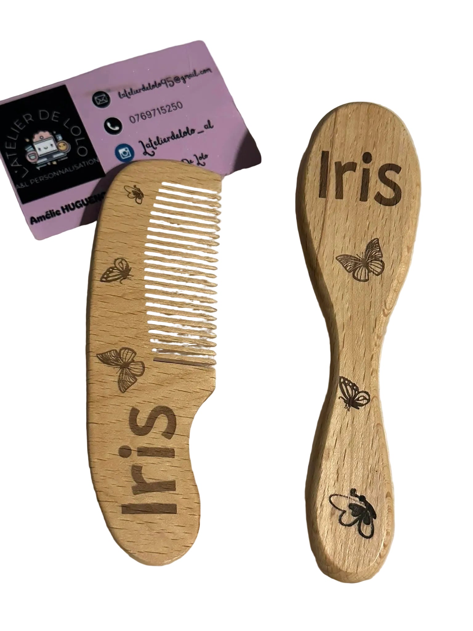 Lot de brosse et peigne pour bébé L'Atelier de Lolo, brosse douce et peigne en bois pour cheveux de bébé.