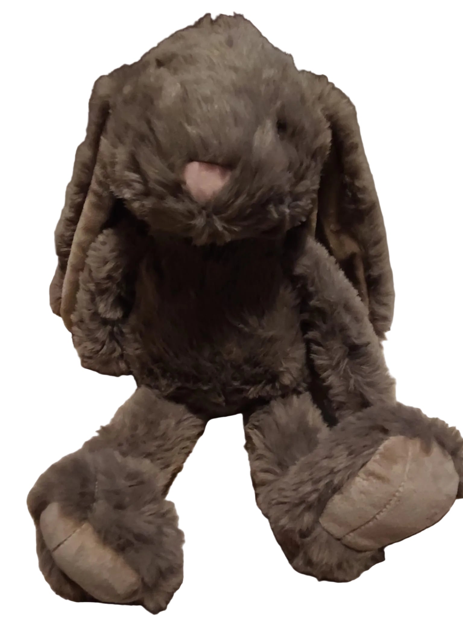 Peluche Lapin grand modèle de L'Atelier de Lolo, douce et moelleuse, avec longues oreilles blanches et yeux noirs.